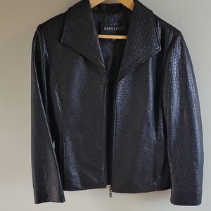 Bernardo Crocodile Textured Black Faux Leather Moto Jacket Size Small